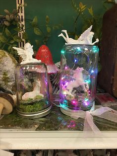 Mason Jar Diorama, Unicorn Bedroom, Unicorn Room Decor, Firefly Lights, Unicorn Room, Fairy Jars, Unicorn Crafts, Instruções Origami, Jar Art