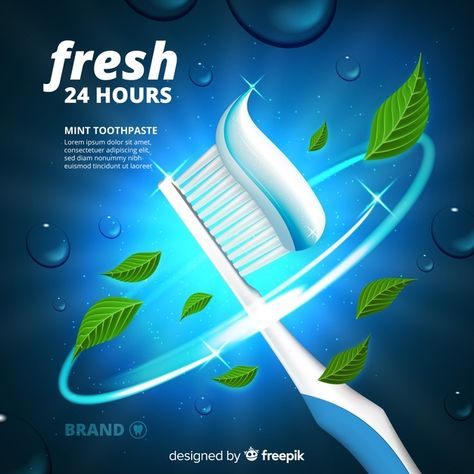 Fresh toothpaste advertisement realistic... | Free Vector #Freepik #freevector #medical #health #dental #dentist Toothpaste Advertisement, Dental Care For Kids, Crest Toothpaste, Oral Care Products, Preventive Dentistry, Flavored Toothpaste, Family Dental Care, Dental Kids, Packaging Template