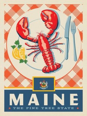 American State Pride | Anderson Design Group Maine Postcard, Maine State, Anderson Design Group, Retro Artwork, Nostalgic Art, Vintage Advertising Posters, Vintage Poster Design, Vintage Tin Signs, Print Decals