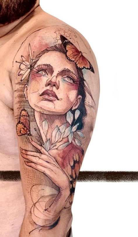 Hot Tattoo Ideas, Sketch Style Tattoos, Mother Nature Tattoos, Nouveau Tattoo, Famous Tattoo Artists, World Famous Tattoo Ink, Tattoo Spots, Witch Tattoo, Full Back Tattoos