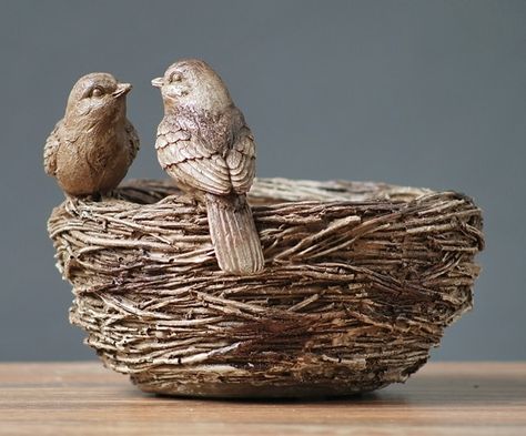 Bird Statues Decor, Birds Sculpture, Craft Bird, American Countryside, Bird Couple, Statue Decor, Clay Birds, Countryside Style, Sparrow Bird