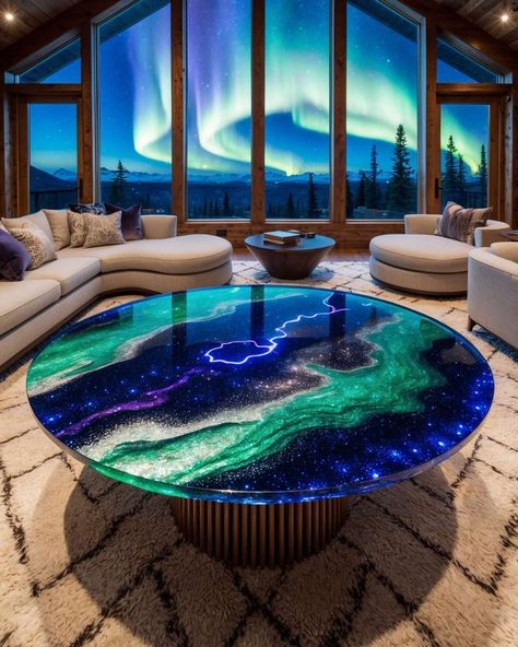 🌌 Experience the beauty of the Northern Lights with this Aurora Borealis epoxy resin table. A stunning addition to any space, it captures the magic of the night sky. Tap ❤ if you're inspired by this design and follow me for more captivating resin creations! #resinart #coastalliving #interiorinspo #coffeetable #interiorinspiration #interiordecorating #tranquility #interiorstyle #decorating #interiør #woodwork #diningroom #homestyling #homeinterior #interiorandhome #decorator #designporn #ilum... Resin Tables, Resin Countertops, Meridian Idaho, Live Edge Coffee Table, Epoxy Resin Table, Resin Design, Resin Furniture, The Northern Lights, Resin Table