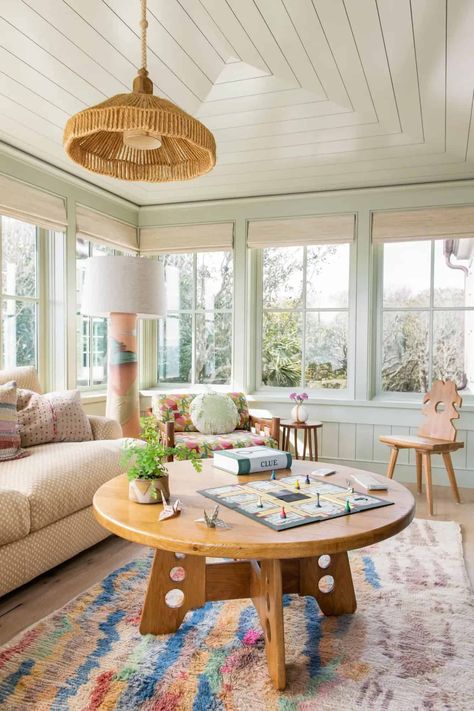 Tour this stunning Kiawah Island beach house with pops of color House With Pops Of Color, Coffee Table Styling Ideas, Cortney Bishop, Table Styling Ideas, Beach House Tour, Mint Green Walls, Island Beach House, Beach House Vacation, Beach House Living Room