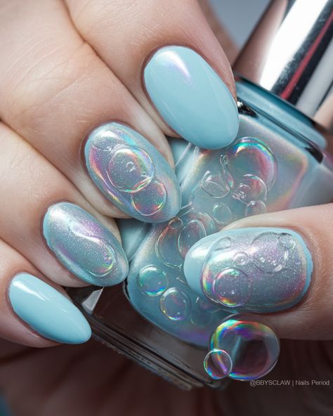 💙✨ Dive into a dreamy world where soft pastel blues and whimsical bubble designs come to life! Each stroke captures the airy essence of floating bubbles, making your nails a canvas of playful artistry. Embrace the enchantment and let your fingertips drift into a sea of serenity! 🌈💅 #BubbleNails #PastelDreams Bubble Design Nails, Pastel Blue Nail Art, Pastel Blue Nails, Floating Bubbles, Bubble Nails, Blue Nail Art, Blue Nail, Nail Art Inspiration, A Sea