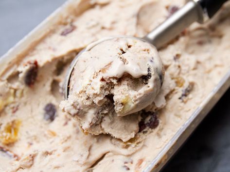 Fruitcake Ice Cream.  I guarantee much better than that crappy cake from the supermarket.  So trying this next year. Christmas Pudding Ice Cream, Alcoholic Ice Cream, Boozy Ice Cream, Christmas Ice Cream, Orange Ice Cream, Pudding Ice Cream, Candied Ginger, Serious Eats, Christmas Pudding