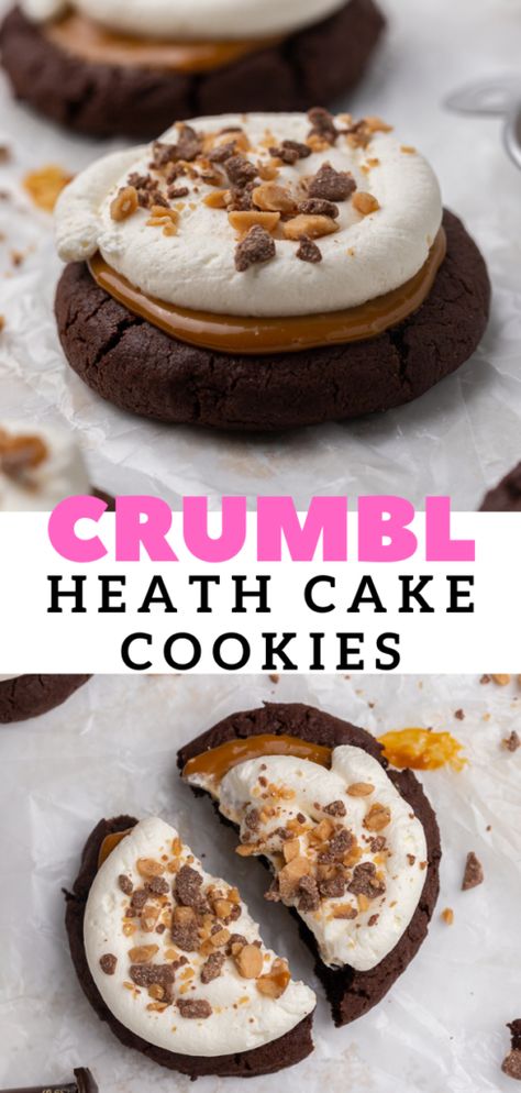 Thick Caramel Sauce, Heath Cake, Heath Cookies, Caramel Whipped Cream, Crumble Cookie Recipe, Toffee Cake, Cookie Base, Cookie Brownie Bars, Gourmet Cookies