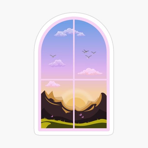 Get my art printed on awesome products. Support me at Redbubble #RBandME: https://www.redbubble.com/i/sticker/Sunrise-window-view-by-dreaminks/133834921.EJUG5?asc=u Sunrise Window, Sunrise Sticker, Aesthetic Window, Notes Stickers, Night Window, Bunny Cartoon, Cute Wall Decor, Sunrise Landscape, Stickers Journal