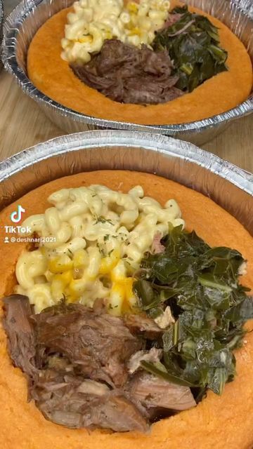 Pot Roast Cornbread Bowl, Soul Food Cornbread Bowls, Cornbread Bowl Soul Food, Cornbread Bowls Recipe, Thanksgiving Plates Soul Food, Cornbread Bowl, Roasted Yams, Sweet Potato Cornbread, Southern Slang