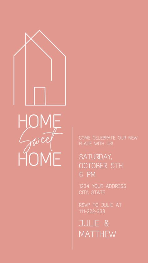 Introducing our modern housewarming party invitation template! This invitation template is perfect for new homeowners who want to celebrate their first home with friends and family. The modern design features a contemporary house outline with sleek colors and modern fonts, making it suitable for any type of housewarming party. Impress your guests with this stylish invitation and make your first home celebration one to remember! All text, text fonts and colors are editable. Home Opening Invitation Card, Home Warming Invitation Card, House Warming Invitation, Housewarming Invitations, House Party Invitation, Housewarming Invitation Templates, House Outline, Housewarming Invitation, Housewarming Party Invitations