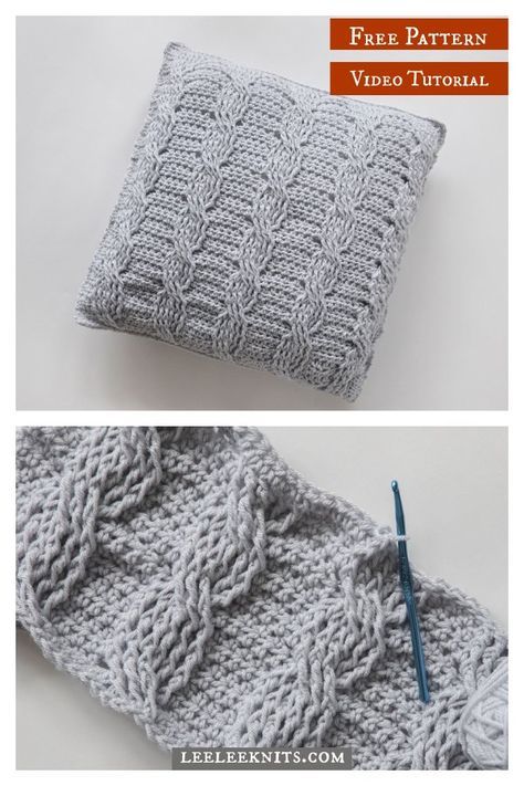 Cabled Throw Pillow Free Crochet Pattern and Video Tutorial Crochet Cables Pattern, Crochet Cables, Crochet Cable Stitch, Throw Pillow Pattern, Crochet Bedspread Pattern, Crochet Pillow Cover, Crochet Pillow Pattern, Crochet Cable, Crochet Bedspread