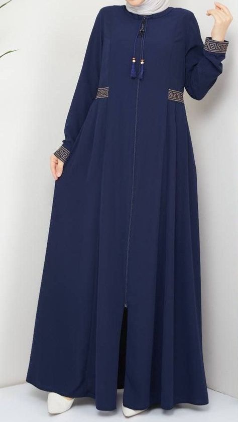 This classic zipper abaya in soft fabric will keep you comfortable in all seasons. The subtle classy embroidery on the waist and sleeves complements the trendy look. Available in Plus Sizes Modern Abaya Designs, Zipper Abaya, Abaya Fashion Modern, Stylish Abaya Designs, New Abaya Designs, Borka Design, Embroidery Abaya, Islamic Fashion Dresses, Modern Abaya