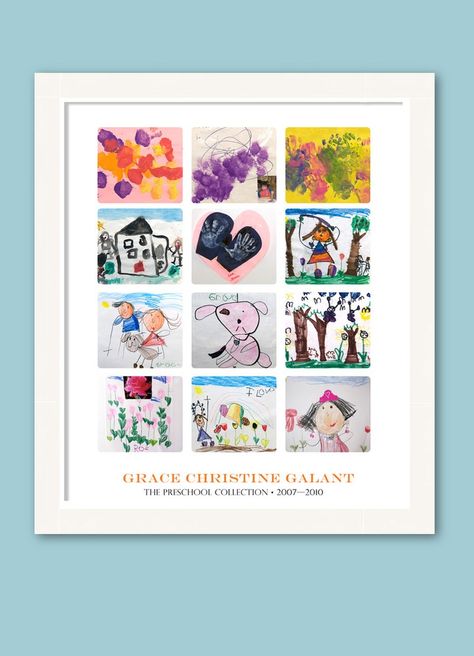 How smart is this gallery style collage poster of your child's artwork from Simply Create Kids? Kids Book Storage, Artwork Collage, Displaying Kids Artwork, Style Collage, Art Display Kids, Childrens Artwork, Kids Memories, Art Storage, Memory Keepers