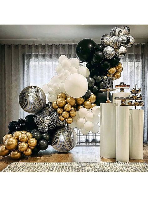 Multicolor  Collar  Aluminum   Embellished   Event & Party Supplies Marble Balloons, Black And White Balloons, Black And Gold Balloons, Balloon Kits, Silver Balloon, Balloon Kit, Nye Party, Black Balloons, Party Background