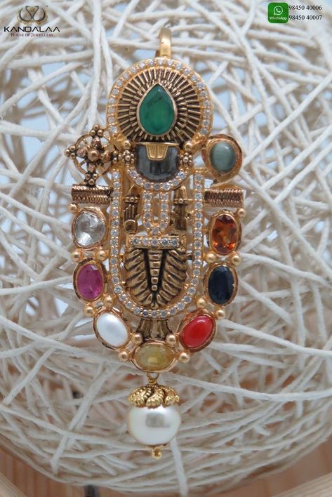 Gemstone Pendant Gold, Venkateswara Swamy Pendants, Venkateswara Swamy Lockets Gold, Balaji Lockets In Gold, Balaji Pendant Gold, Navarathna Pendant, Temple Jewellery Pendants, Vaikunta Ekadashi, Balaji Pendant