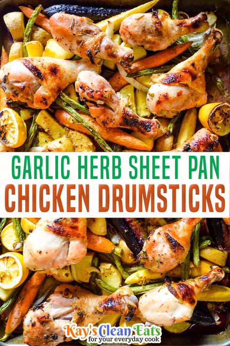 Sheet Pan Chicken Drumsticks, Sheet Pan Dinners Healthy, Gf Dinners, Chicken Drumsticks Recipe, Roasted Chicken Legs, Drumsticks Recipe, Spring Recipes Dinner, Baked Chicken Drumsticks, Dried Rosemary