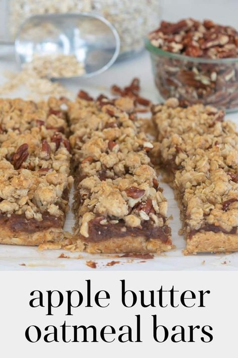 Apple Butter Desserts, Apple Butter Oatmeal, Oat Crust, Recipe Using Apples, Oatmeal Bars Recipes, Apple Oatmeal Cookies, Oatmeal Cookie Bars, Apple Butter Recipe, Caramel Chocolate Chip Cookies