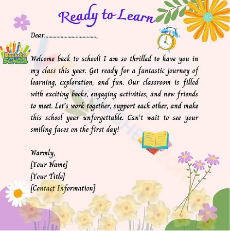 Get ready for an exciting new adventure as we kick off the school year with our back to school letter! This letter sets the tone for an enriching academic adventure, fostering a sense of belonging and anticipation for the year ahead! Teacher also can take this sample letter to send your student to welcome back to them. Check it out! #backtoschool #letters #letterfromteacher #teacher #sample #welcomeback #greettings #students #pdfs #printable #worksheets Letter To Teacher, Sense Of Belonging, Welcome Back To School, Letter F, The New School, Art Drawings For Kids, New School Year, Letter Set, Engagement Activities