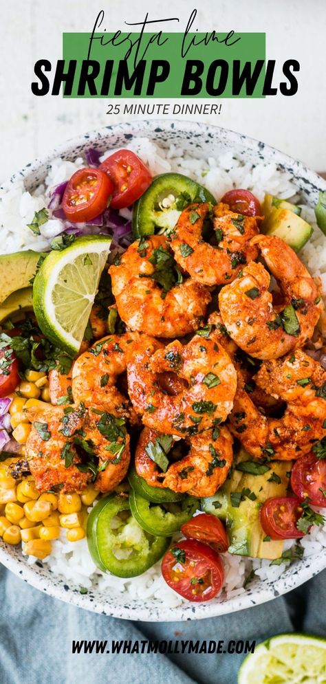 Shrimp Meal Prep, Shrimp Bowls, Shrimp Bowl, Healthy Bowls Recipes, Lime Shrimp, Rice Bowls Recipes, Shrimp Recipes For Dinner, Lime Rice, Cilantro Lime Rice