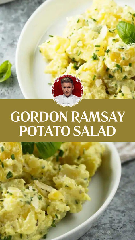 Gordon Ramsay Potato Salad Rudy’s Potato Salad, Whipped Potato Salad, Mashed Potatoes Salad, Canned Potato Salad Recipe, Potato Salad Yukon Gold, Potato Salad Miracle Whip, Potato Salad With Yukon Gold Potatoes, Golden Potato Salad, Gordon Ramsay Side Dishes