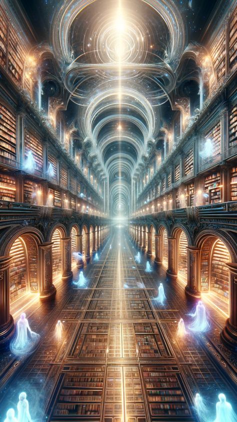 Dive into the mystical realm of the Akashic Records, the ethereal library of universal wisdom. This concept symbolizes the collection of all experiences, thoughts, and emotions, transcending time and space. Ideal for spiritual seekers, it offers insights into past, present, and future, guiding personal growth and understanding. A captivating theme for anyone fascinated by metaphysics and the deeper aspects of consciousness. Universal Consciousness Art, Akashic Records Art, Ethereal Library, Akashic Library, Magical Library, Metaphysical Art, Spiritual Realm, Consciousness Art, Astral Projection