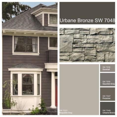 Urbane Bronze/Porpoise Urban Bronze Exterior, Urbane Bronze Exterior House, Urban Bronze Exterior House, Brown House Exterior, Cabin Siding, Outside House Paint, Curbside Appeal, House Paints, Best Exterior House Paint