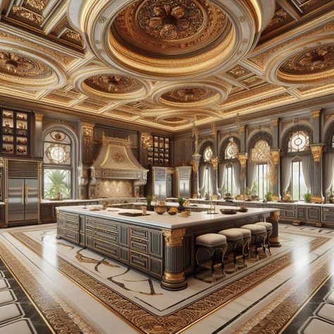 Home Interior Design Cozy, Palace Kitchen, Castle Kitchen, Golden Kitchen, Luxurious Kitchen Design, Arrange Marriage, Interior Decoration Ideas, Royal Kitchen, Grand Kitchen