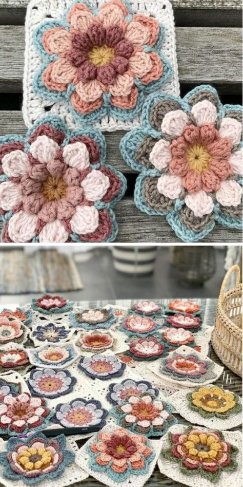 Crochet Flower Granny Square Pattern, Crochet Flower Squares, Crochet Flower Blanket, Coastal Fashion, Granny Square Crochet Patterns Free, Crochet Blocks, Crochet Quilt, Crochet Granny Square, Crochet Square Patterns