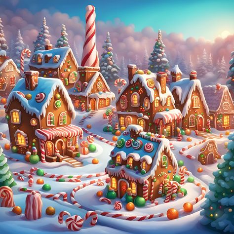 Christmas Candy Wonderland 🍭 V2 - AI Generated Artwork - NightCafe Creator Gingerbread Wonderland, Candy Wonderland, Village Drawing, Holiday Houses, All Things Gingerbread, House Cartoon, Sublimation Ideas Projects Inspiration, Gingerbread Village, Candy House