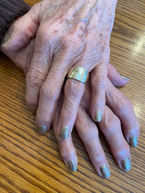 Done on a sweet elderly lady, and it is kind of reflecting the outside light, so it doesn't look gold. Dazzle Nails, Gold Glitter Nails, Razzle Dazzle, Glitter Nails, Gold Glitter, Rings For Men, Glitter, Nails, Gold