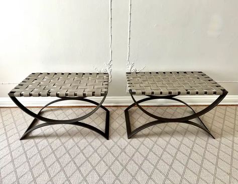 1stDibs: Antique and Modern Furniture, Jewelry, Fashion & Art Leather Bench, Taupe Leather, Leather Weaving, Late 20th Century, Cocktail Tables, Jewelry Vintage, House Stuff, Antique Furniture, Wrought Iron