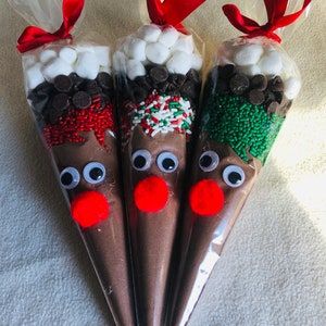 Christmas Hot Cocoa Cones Hot Chocolate Cone Hot Chocolate | Etsy Hot Cocoa Cones, Cocoa Cones, Reindeer Hot Chocolate, Diy Christmas Candy, Diy Hot Chocolate, Christmas Candy Gifts, Teacher Holiday Gifts, Hot Chocolate Gifts, Hot Chocolate Gift