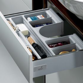 New Hettich Innotech Push to Open Drawer System U Shaped Vanity, Electric Toothbrush Drawer, Organised Bathroom Drawers, U Shaped Drawer Under Sink Bathroom, Bathroom Drawer Hair Tools, Electric Toothbrush Storage Drawer, Under Sink Unit, Vanity Drawer, Bathroom Cupboard