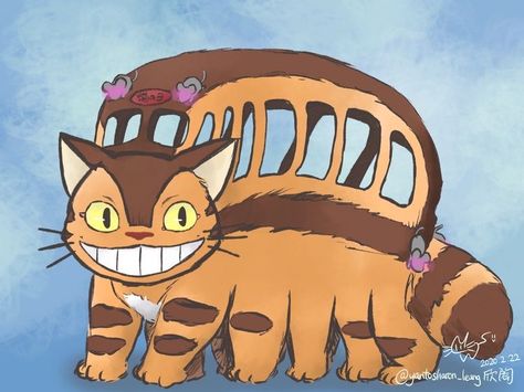 Cat Bus Studio Ghibli, My Neighbor Totoro Cat Bus Drawing, Cat Bus Drawing, Cat Bus Totoro, My Neighbor Totoro Cat Bus, Totoro Drawing, Anime Totoro, Bus Drawing, Cat Bus