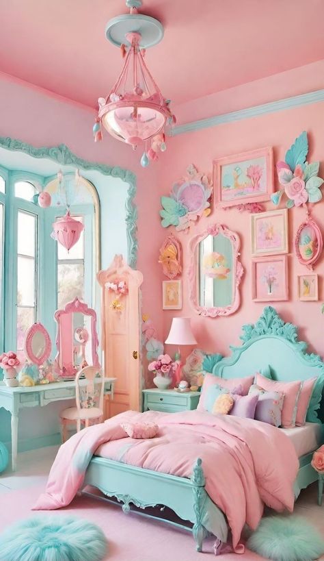 Pastel Bedroom Furniture, Colorful Kids Bedroom, Pastel Bedroom, Tiny House Exterior, Pastel Home Decor, Girly Decor, Pink Room Decor, Pastel House, Pastel Room