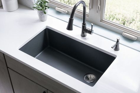 Spotlight on: Quartz Kitchen Sink Collections by Elkay - Abode Kitchen Remodel Countertops, Kitchen Countertop Materials, Quartz Kitchen, New Kitchen Cabinets, Classic Kitchen, Undermount Kitchen Sinks, Kitchen Remodeling Projects, Kitchen Sink Faucets, Kitchen Remodel Idea