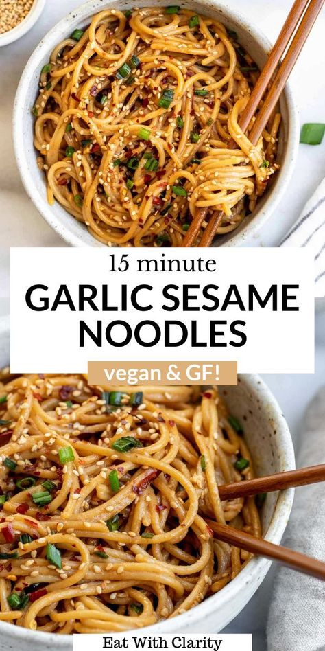 Garlic Sesame Noodles, Resep Pasta, Plats Healthy, Sesame Noodles, Noodle Recipe, Health Dinner Recipes, Gluten Free Recipes Easy, Gf Recipes, Vegan Dinner Recipes