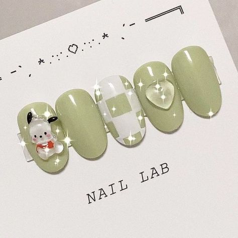 Green Pochacco, Pochacco Nails, Nail Lab, Holloween Nails, Unique Nail Art, Business Nails, Pastel Nails Designs, Bunny Nails, Art Deco Nails