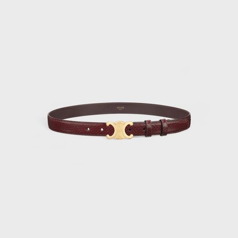 Medium Triomphe Belt in Python - Burgundy - 45AK94ADD.28BD | CELINE Celine Brown Belt, Luxury Classic Brown Belt, Luxury Beige Women's Belt, Celine Belt, Luxury Adjustable Brown Belt, Luxury Brown Belts With Gold-tone Hardware, Fragrance Bottle, Python, Belts For Women