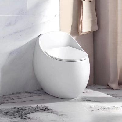 This sleek toilet has incomparable practicality along with its eye-catching beauty. The finish and modern design add a clean contemporary elegance that adapts to any home style. Fast refill, soft close lid, and water-saving design make it a perfect choice for your home. The clean lines, seamless design and easily removable seats make thorough cleaning easier. | WATERMONY 1.45 GPF Elongated One-Piece Toilet (Seat Included) in White | 24.1 H x 18.5 W x 25.7 D in | Wayfair TzjhO48-ZY Funky Toilet, Smart Bathroom Technology, Sleek Toilet, Modern Toilets, Floating Toilet, Cloud Room, Hidden Toilet, Bathroom Technology, Accessible Bathroom Design