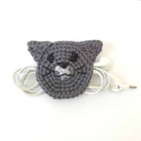 Cord Keeper, Earbud Holder, Craft Booth Display, Earphones Holder, Crochet Storage, Crochet Cable, Cord Holder, Miss Kitty, Craft Booth