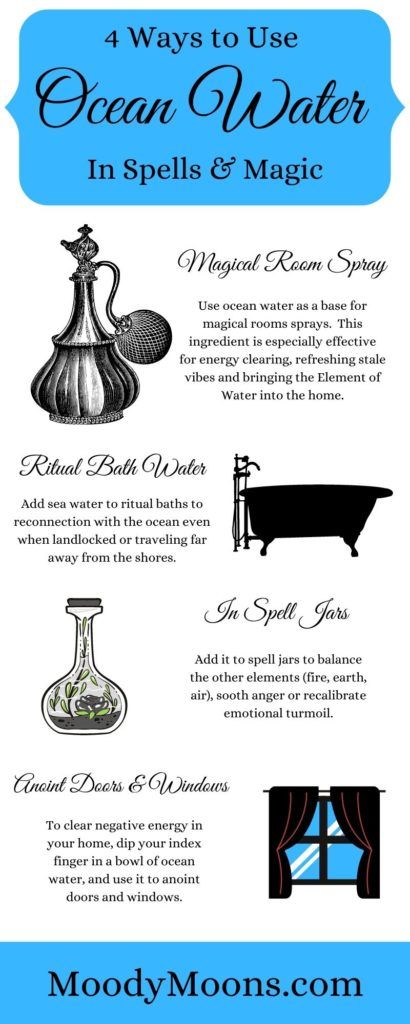 Ocean Water Magic: 7 Witchy Ways to Use Sea Water - Moody Moons Ocean Water Witchcraft, Water Spells, Water Magic, Magical Room, Water Witch, Florida Water, Witch Spirituality, Witch Spell Book, Book Of Shadow