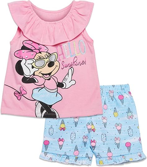 Jersey Tank Top: 100% Polyester; Twill Shorts: 100% Cotton Imported Pull On closure Machine Wash Jersey Tank Top: 100% Polyester; Twill Shorts: 100% Cotton Officially licensed Disney infant girls cute and stylish sleeveless tank top shirt and matching shorts Disney Minnie Mouse Outfit, Girls Tank Top, Minnie Mouse Outfits, Tank Top And Shorts, Baby Minnie Mouse, Minnie Mouse Girl, Chambray Shorts, Baby Mouse, Tanktop Girl