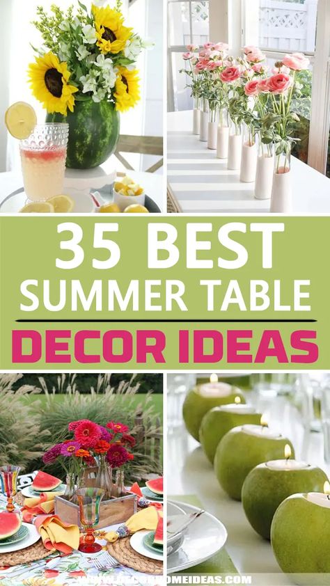 Table Decoration With Fruits, Outdoor Table Flowers, End Of Summer Tablescapes, Summer Flower Decorations, Outdoor Party Centerpieces Simple, Garden Table Decorations, Summer Buffet Decor, Summer Party Decor Ideas, Outdoor Party Table Decorations