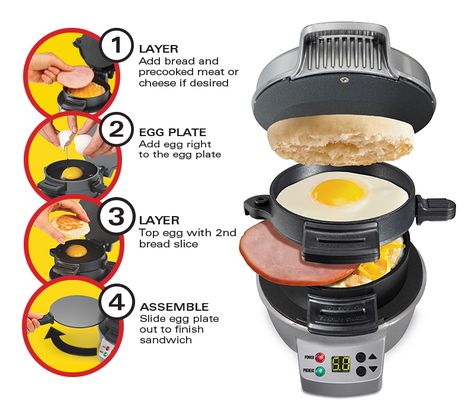 Hamilton Beach Breakfast Sandwich Maker Recipes, Hamilton Beach Breakfast Sandwich Maker, Breakfast Sandwich Maker Recipes, Sandwich Maker Recipes, Easy Breakfast Sandwich, Sandwich Breakfast, Dinner Sandwich, Beach Breakfast, Egg Mcmuffin