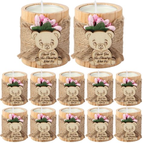 PRICES MAY VARY. What You Get: there are 12 pieces of wood candle holders, which are decorated with faux elegant flowers, bear decorations, and heart tags with sweet words, and the package also comes with 12 pieces of tealight candles, letting you can decorate your place easily and convenient Suitable Size: the size of the baby shower candle favors is about 1.7 x 1.7 x 2.1 inches/ 4.4 x 4.4 x 5.2 cm, which is not too big to decorate and use, and the height of the tealight candles is about 0.35 i Bear Themed Centerpieces, Baby Girl Shower Centerpieces, Bear Decorations, Rustic Wood Candle Holders, Baby Shower Gifts For Guests, Girl Baby Shower Centerpieces, Baby Shower Candle Favors, Unique Baby Shower Favors, Baby Shower Candles