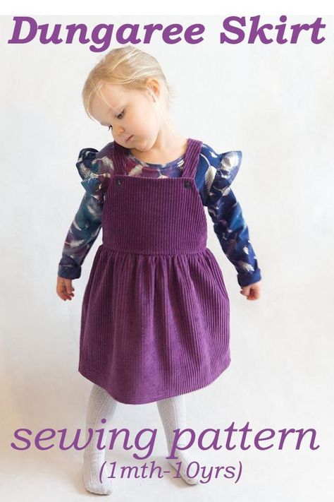 Dungaree Skirt sewing pattern (1mth-10yrs). Here we have a super cool, everyday dress that has a bit of magic. This easy sew skirt is just the cutest! #SewModernKids #SewingForGirls #GirlsSkirtPattern #SewingAGirlsSkirt #SewingForToddlers #BabiesSewingPattern #SewingForBabies Infant Pinafore Dress Pattern Free, Overall Skirt Pattern, Toddler Jumper Pattern Free, Pinafore Dress Pattern Free, Dungaree Dress Pattern, Toddler Jumper Dress, Easy Sew Skirt, Dungarees Pattern, Sew Skirt