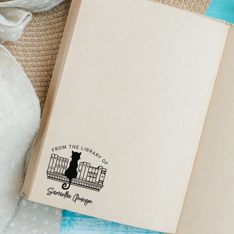 From the Library Of, Cute Cat Book   Rubber Stamp Reading Motivation, Cat Book, Cute Angel, Cat Stamp, Angel Cat, Book Stamp, Return Address Stamp, Cat Books, Address Stamp