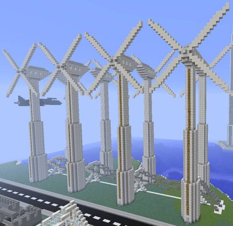 Minecraft Army Base, Small Wind Turbine, Minecraft Modern, Army Base, Minecraft Inspiration, Detailed Image, Garden Arch, Wind Turbine, Minecraft