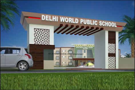 Gate School DM assiciate Acp Gate Design, School Gates Design, School Entrance Gate Design, School Main Gate Design, School Front Elevation Design, School Entrance Gate, School Gate Design Entrance, School Gate Design, School Entrance Decor Ideas