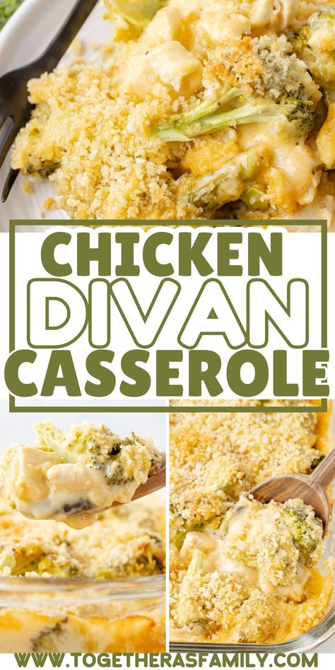 This Chicken Divan Casserole has tender bites of chicken and broccoli that are smothered in a simple cream sauce with buttery breadcrumbs on top. Chicken broccoli divan is a classic chicken casserole that is always loved by the whole family at dinner time. Chicken Tenders And Broccoli Recipes, Chicken Devon Casserole, Southern Chicken Casserole, Chicken Casserole Healthy, Chicken Casserole With Broccoli, Casserole With Vegetables, Broccoli Divan, Chicken Broccoli Cheese Casserole, Chicken Broccoli Divan